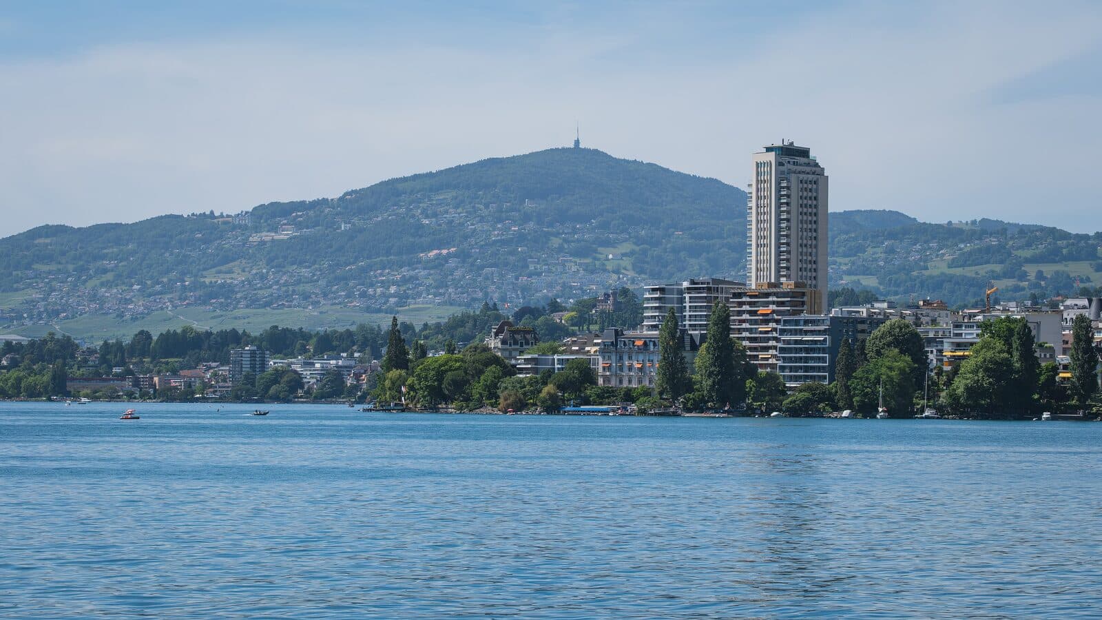 Une ville représentative au bord du Léman avec des vignobles